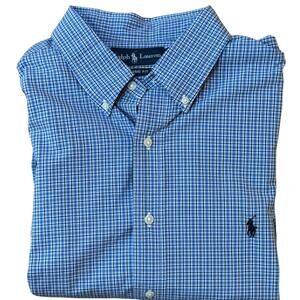 Vintage Polo Ralph Lauren Blue Micro Plaid Classic Fit Poplin Button Down XXL